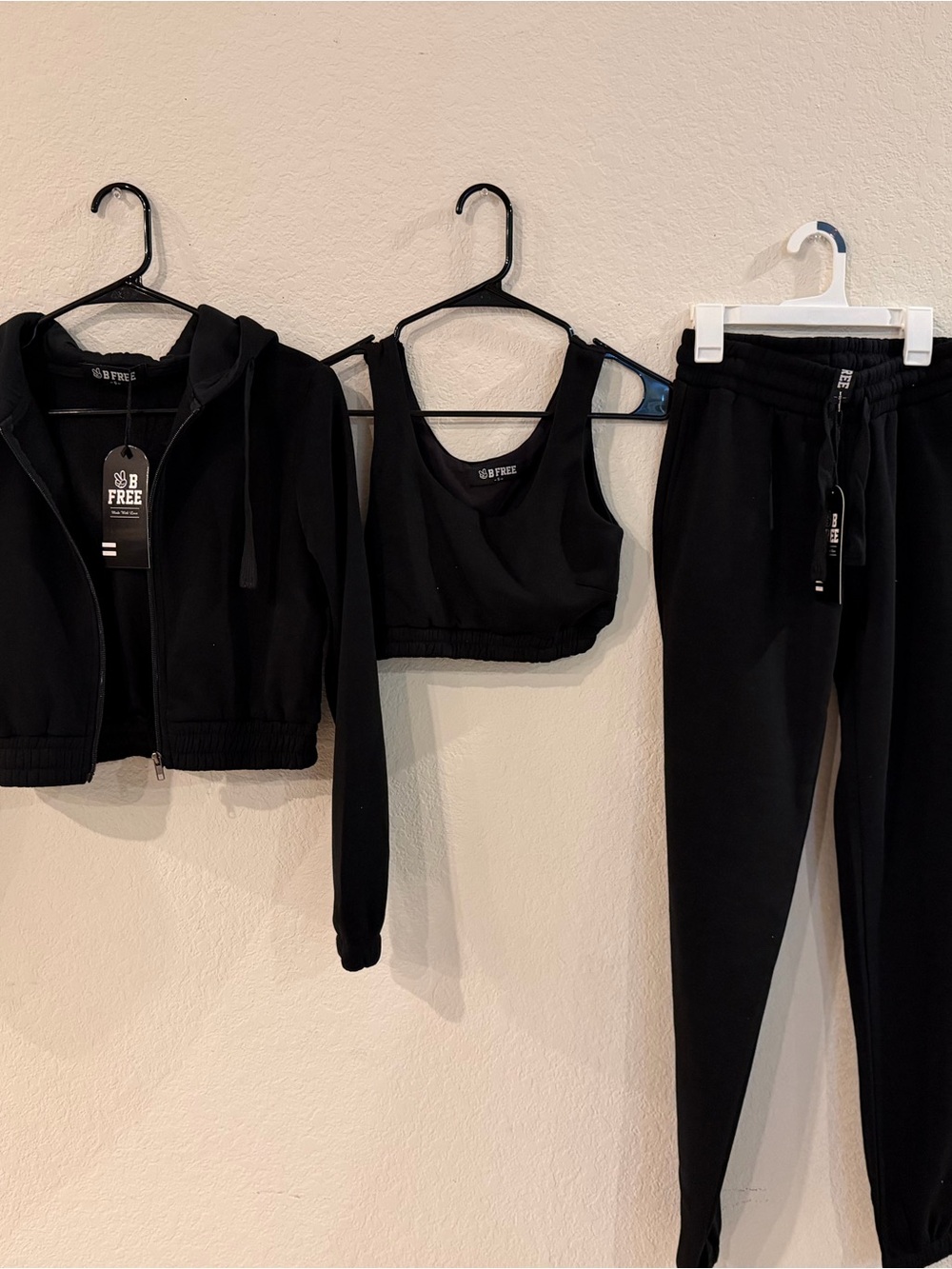 Women's Black 3-Piece Lounge Set - Hoodie, Crop Tank, Joggers